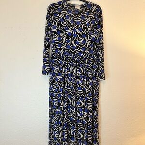 Stylish Blue and Black Patterned Mesh Long Sleeve Dress